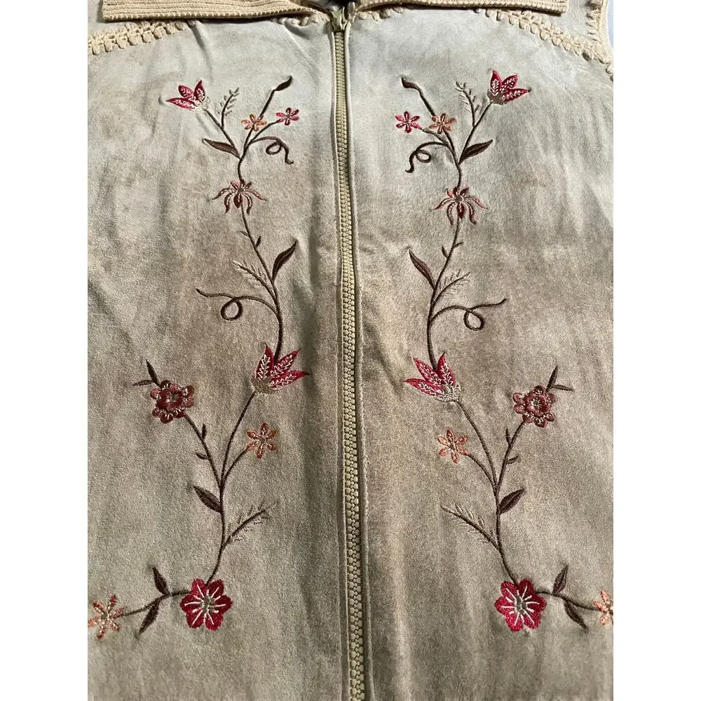 Vtg. Designer's Studio Originals Leather and Embroidered Vest SZ XL Y2K/ 90s